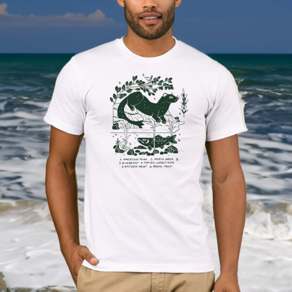 American Mink Marsh Wren Blueberry Tufted Loosestrife Eastern Newt Brook Trout T-Shirt