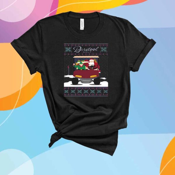 BARSTOOL GOLF SANTA GOLF CART UGLY SWEATER T-SHIRT