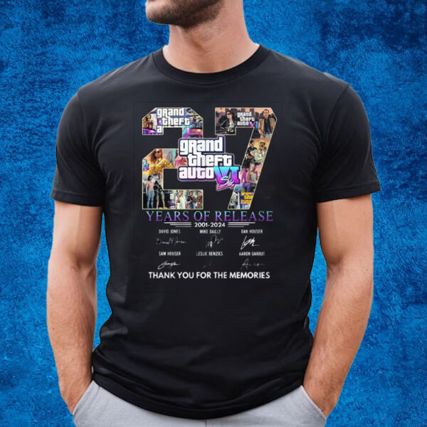 Grand Theft Auto Vi 27 Years Of Release 2001 – 2024 Thank You For The Memories T-Shirt