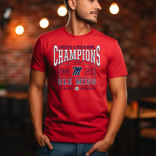 Ole Miss Rebels 2023 Peach Bowl Champions Score T-Shirt