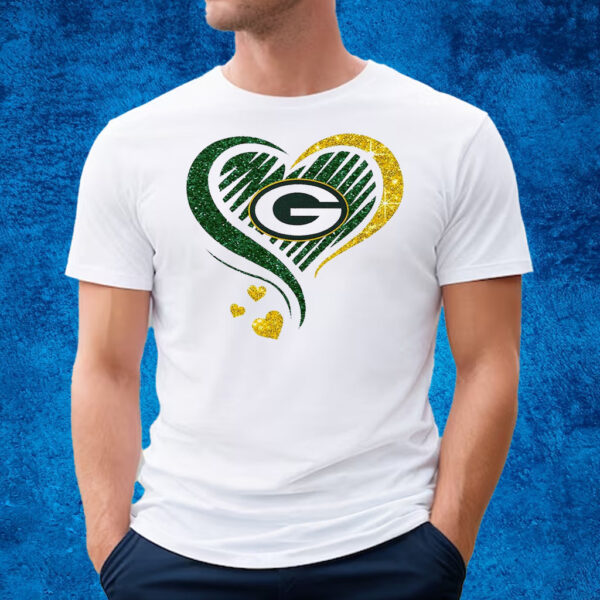 Rhinestone Green Bay Packers Heart T-Shirt