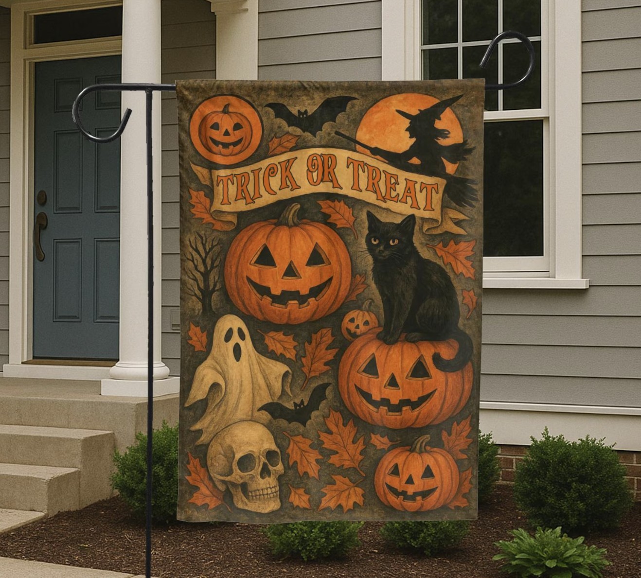 Trick Or Treat Halloween Flag – Black Cat Garden Flag