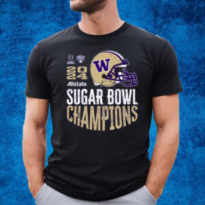 WASHINGTON HUSKIES 2024 SUGAR BOWL CHAMPIONS PURPLE HELMET T-SHIRT