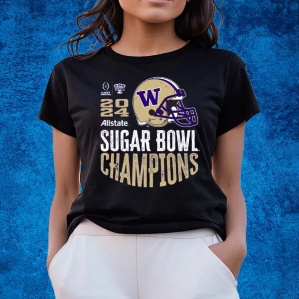 WASHINGTON HUSKIES 2024 SUGAR BOWL CHAMPIONS PURPLE HELMET T-SHIRTS